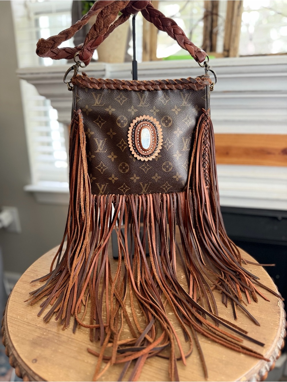 Louis Vuitton Custom upcycled Loop MM crossbody fringe leather with moonstone
